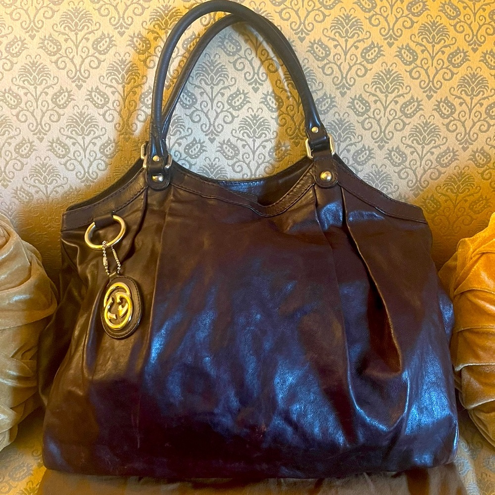Large Brown Leather Gucci Sukey Handbag Shoulder Tote